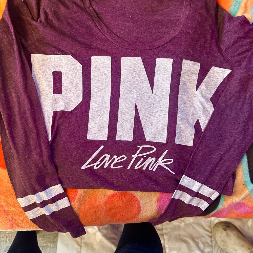 Victoria's Secret Long Sleeve Tee in Purple and White